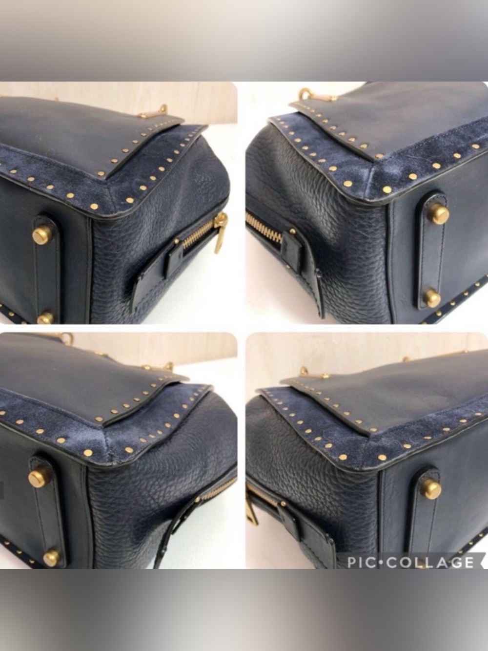 COACH Navy Blue Pebble Leather Gold Stud Dreamer and Wallet Set - Picture 14 of 16